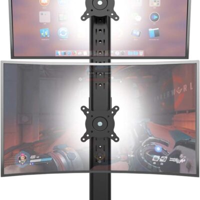 Dual Monitor Stand – Vertical Stack Screen Free-Standing Monitor Riser Fits Two 13 to 34 Inch Screen with Swivel, Tilt, Height Adjustable, Holds One (1) Screen Up to 44Lbs