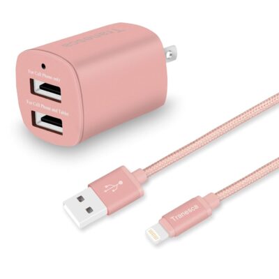 Dual USB Pink Wall Charger and 6ft Charging Cable for iPhone 14 13 12 11 Pro Max, SE,Xs/Xs Max, XR/8/7/6S/6S Plus/6 Plus/6 and Samsung, LG, Moto – Rose Gold