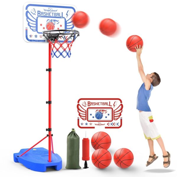 EagleStone Kids Basketball Hoop, Adjustable Toddler Basketball Hoop Toy for Kids Indoor Outdoor Mini Portable Basketball Goals, Sport Game Gifts for Age 3 4 5 6 7 8 9 Boys Girls