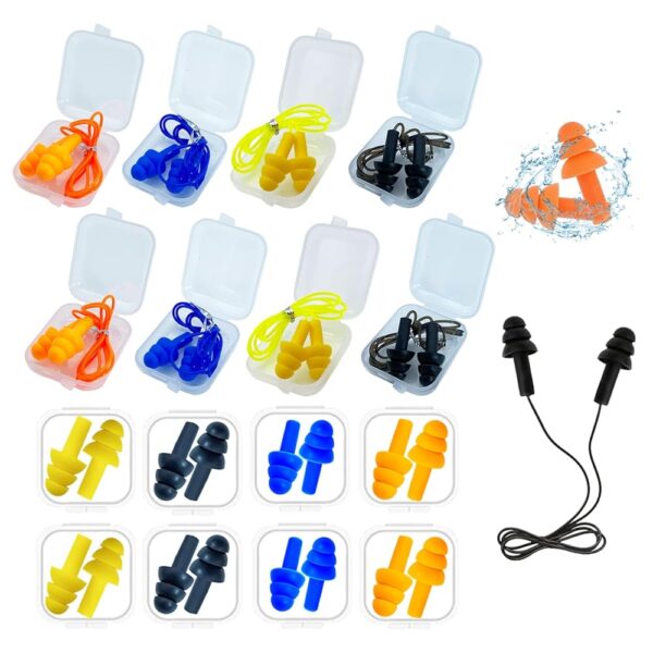 Ear Plugs for Sleeping,16 Pairs Noise Canceling Soft Reusable Silicone Earplugs Waterproof Noise Reduction Earplugs for Concert,Swimming,Study,Loud Noise,Snoring