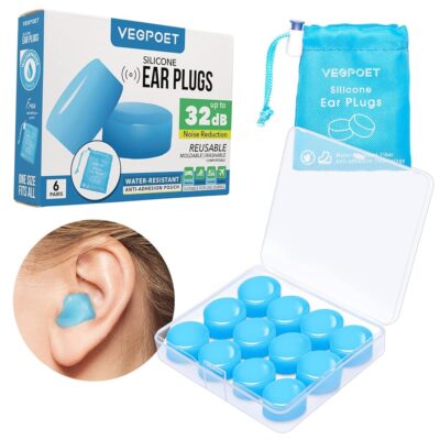 Ear Plugs for Sleeping – Vegpoet Reusable Moldable Silicone Earplugs Noise Cancelling Reduction for Concerts, Swimming, Shooting, Snoring, Airplane, Musicians, Motorcycle, 12…