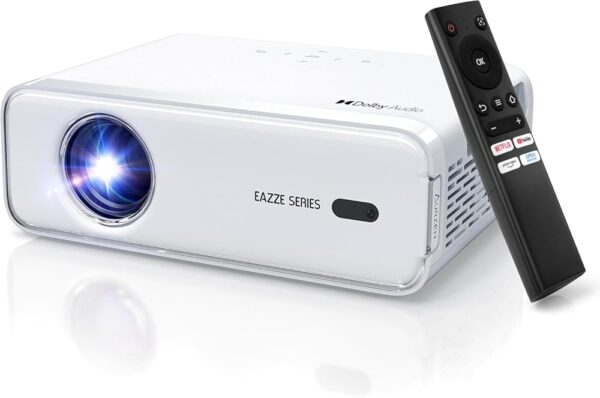 EAZZE D1 Smart Projector with WiFi and Bluetooth, Netflix-Officially-Licensed, Auto Focus & Keystone, DoIby Audio, Zoom, Native 1080P Movie, Portable Outdoor Mini Projector, White