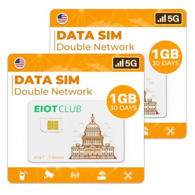 EIOTCLUB 2 Pack Prepaid SIM Card, 1GB/30Days Data SIM in The US, 5G/4G LTE Cellular for Security/Hunting/Trail Camera WiFi Hotspots Router Unlocked IoT Devices, No Contract…