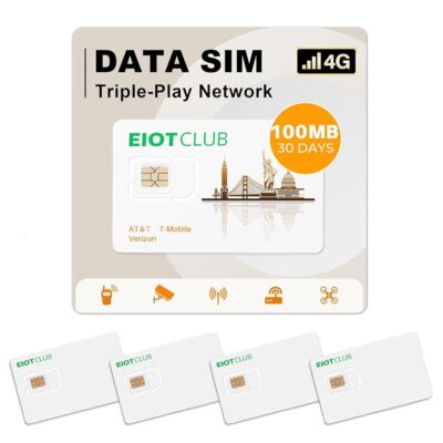 EIOTCLUB 4 Pack Prepaid SIM Card 100MB/30Day, 4G LTE SIM Support for Verizon, AT&T and T-Mobile in USA, Data Only SIM Card for Security/Hunting/Trail Camera WiFi Hotspot Router…