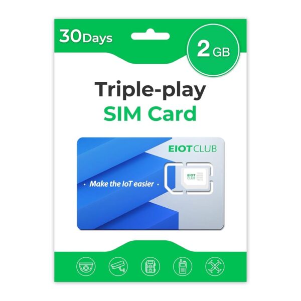 EIOTCLUB Data SIM Card Triple Play- USA Coverage No Contract 4G LTE Cellular for Security Solar and Hunting Trail Game Cameras Unlocked IoT Device (2GB 30DAY)