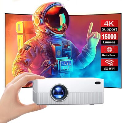 [Electric Focus] 4K Mini Projector with WiFi and Bluetooth, JOWLURK 15000L Portable Projector, Outdoor Movie Projector for Home, Compatible with Android/iOS/Windows/TV…