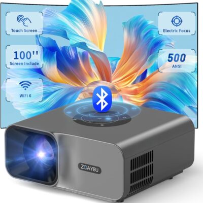 Electric Focus Projector with WiFi 6 and Bluetooth 5.2, 500 ANSI 4K Projector, Native 1080P Outdoor Movie Projector, Auto Keystone, Touch Screen, Smart Home Projector for…