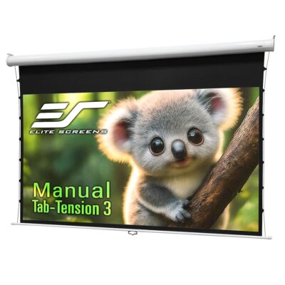 Elite Screens Manual Tab Tension 3, CineWhite®P, 110-INCH with Extra 12″ Drop Pull Down Projector Movie Screen Gaming Presentations ISF Certified, MT110XWH3-E12