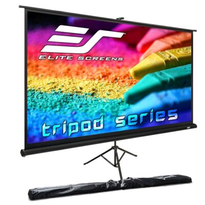 Elite Screens Tripod Projector Screen, 120-inch Adjustable Multi Aspect Ratio 16:9 Portable Manual Pull Up Front Projection, T120UWH – Black Case – US Based Company 2-YEAR WARRANTY