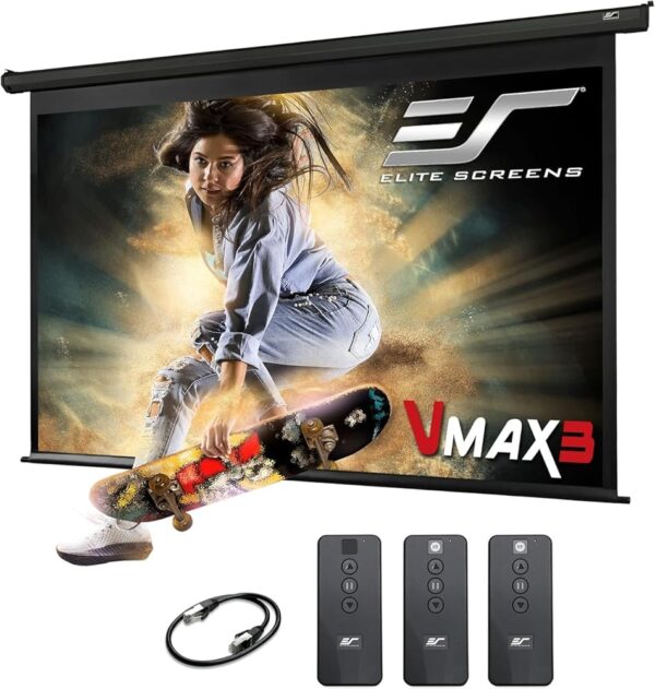 Elite Screens VMAX 3, 125-INCH Projector Screen Motorized, GreenGuard Material, Movie Gaming Presentation, VMAX125UWH3