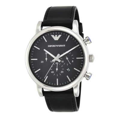 Emporio Armani Men’s Chronograph Stainless Steel and Leather Watch (Model: AR1828)