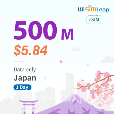 eSIM Card Japan Travel Data in 5G 4G LTE Prepaid International No Roaming fee 500MB 1Day