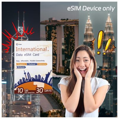 eSIM for Singapore Malaysia Indonesia & Thailand: 10GB High-Speed Data for 30 Days, Explore Marina Bay, Bangkok’s Grand Palace, Bali’s Beaches, Kuala Lumpur’s Towers,Hotspot…