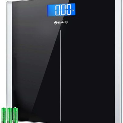 Etekcity Bathroom Scale for Body Weight, Highly Accurate Digital Electronic Weighing Machine for People, LCD Display, Large Size, 6mm Tempered Glass for Safe Home Use, Batteries…