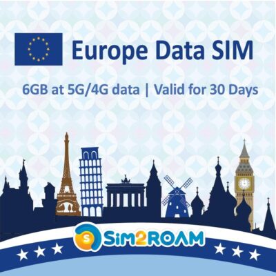 Europe Data SIM Card Prepaid 6GB 30 Days | 5G/4G/LTD High Speed Data – France, UK, Germany, Italy, Spain, Ireland, Sweden, Europe Roaming Free (6GB / 30Days)