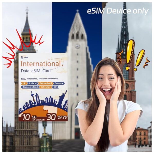 Europe eSIM: 10GB High-Speed Data, 30-Day Prepaid Plan for 40 Countries, No Contract, No SIM Card, Hotspot Support | Covers UK, France, Germany, Italy & More