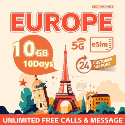 Europe Prepaid eSIM Card 20GB Internet Data in 5G/4G/LTE, Valid for 30 Days. High-Speed eSIM Data Plan Coverage in Various European Areas (10GB-10Days)