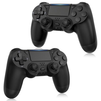 FASIGO PS4 Controller 2 Pack, Wireless PS4 Controller for PS4 / Pro/Slim & PC, with 2 USB C Cable – Black