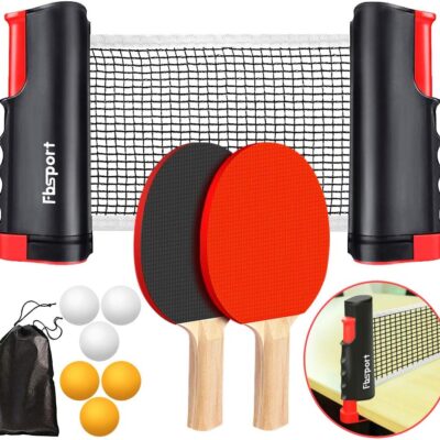 FBSPORT Ping Pong Paddle Set, Portable Table Tennis Set with Retractable Net,Rackets,Balls and Carry Bag for Indoor/Outdoor Games