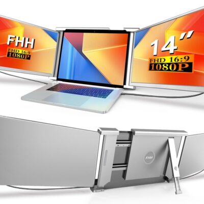 FHH Laptop Screen Extender, 14″ FHD 1080P Triple Monitor for Laptop Extension- 315°Rotate Portable Dual Monitor Screen for 13.3″-16.5″ Laptops Type-C/HDMI/USB-A Plug & Play for…