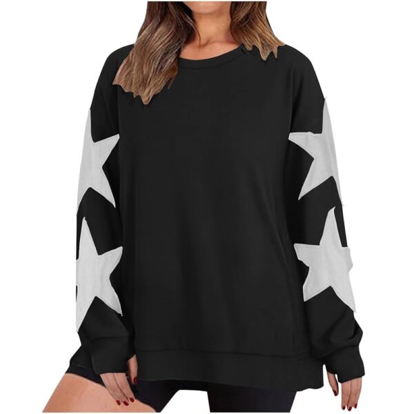 Fleece Star Sweatshirt for Women Crewneck Long Sleeve Pullover Baggy Casual Comfy Aesthetic Cute Tops with Thumb Hole