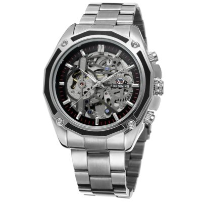 FORSINING Men’s Branded Automatic Chinese Movt Stainless Steel Bracelet Unique Watch Clock