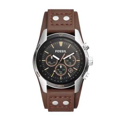 Fossil Men’s Coachman Quartz Stainless Steel and Leather Chronograph Watch, Color: Silver, Brown (Model: CH2891)