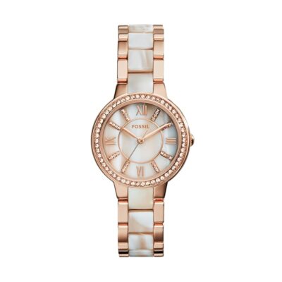 Fossil Virginia Women’s Watch with Crystal Accents and Self-Adjustable Stainless Steel Bracelet Band