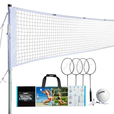 Franklin Sports Volleyball + Badminton Combo Sets – Backyard + Beach Outdoor Volleyball + Badminton Net Set – Portable Badminton + Volleyball Net with Poles – Volleyball,…