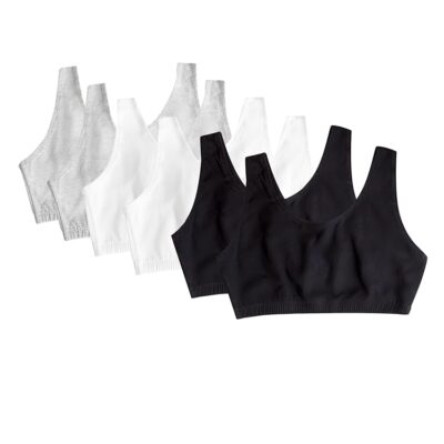 Fruit of the Loom Women’s Built Up Tank Style Sports Bra 6 Pack, Black/White/Heather Grey, 50