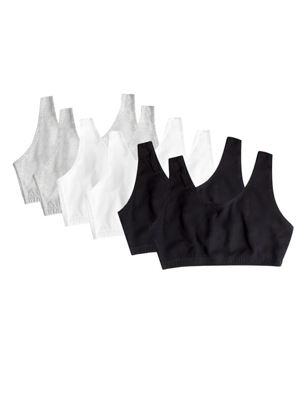 Fruit of the Loom Women's Built Up Tank Style Sports Bra 6 Pack, Black/White/Heather Grey, 50