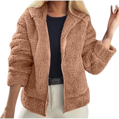 Fuzzy Fleece Jackets for Women Zip up Long Sleeve Sherpa Hoodie Loose Casual Lightweight Cute Fluffy Coat with Pocket