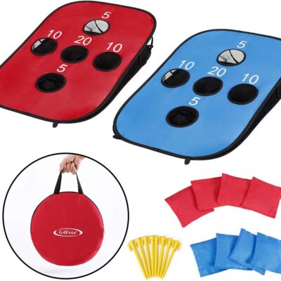 G4Free Portable Collapsible 5 Holes Cornhole Game Set with 8 Bean Bags Carrying Case Toss Game Size 3ft x 2ft for Camping Travel