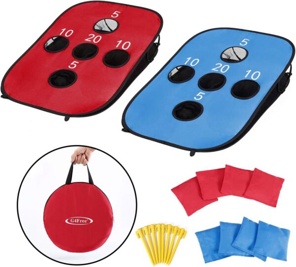 G4Free Portable Collapsible 5 Holes Cornhole Game Set with 8 Bean Bags Carrying Case Toss Game Size 3ft x 2ft for Camping Travel