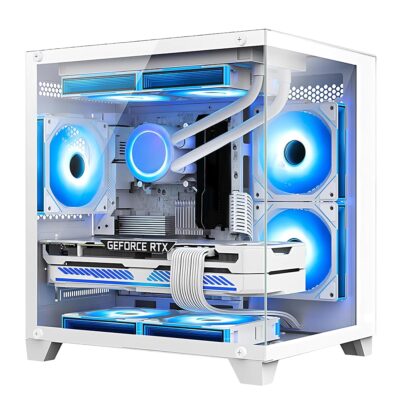 Gaming PC Desktop – AMD Ryzen 5 5600G 3.9GHz – RTX 4060 8GB – 16GB DDR4 RAM – 1TB M.2 SSD – 240 Liquid Cooler – WiFi & Bluetooth Ready – RGB Fans – Windows 11 Pro Computer-White