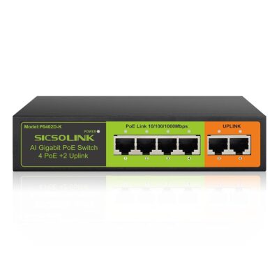 Gigabit 6 Ports PoE+ Switch (4 PoE+ Ports,2 Uplink),802.3af/at,65W Total Power 1000Mbps,Unmanaged,Fanless,Metal Plug and Play,Suitable for IP Cameras,Networking Devices & Home…