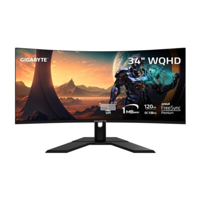 GIGABYTE GS34WQC – 34″ VA Curved Gaming Monitor – WQHD 3440×1440-120Hz/OC 135Hz – 1ms MPRT – AMD FreeSync Premium – HDMI, DP – Black (GS34WQC US)