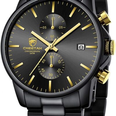 GOLDEN HOUR Fashion Business Mens Watches with Stainless Steel Waterproof Chronograph Quartz Watch for Men, Auto Date