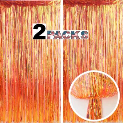 Gorgeous Iridescent Orange Fringe Curtain – LILF 2 Packs of 8.3ft x 3.3ft Tinsel Streamer for Wedding Birthday Party Bridal/Baby Shower New Year Christmas Photo Booth Backdrop…