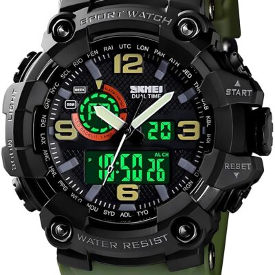 Gosasa Men’s Large Face Outdoor Sports Watches Military S-Shock Watch Waterproof, Backlight, Alarm, Stopwatch Features – Rugged Wristwatch for Training, Hiking, and Adventure