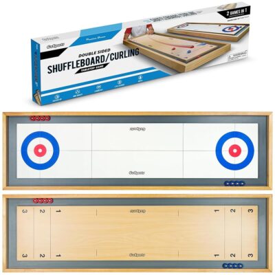 GoSports Shuffleboard and Curling 2 in 1 Board Games – Classic Tabletop or Giant Size – Choose Your Style