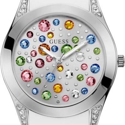 GUESS Silver-Tone and White Jeweled Watch