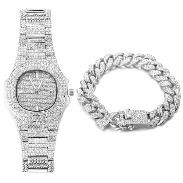 Halukakah Diamond Watch for Men - STARGAZER - Unleash the Opulence with 18k Real Gold/Platinum White Gold Plated, 9.5in Wristband,Cuban Link Chain 8”+18" Handset with Full...