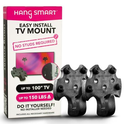 HangSmart TV® Wall Mount NO Stud – Original & Patented Easy Install, DIY for 19-100″ TVs, Holds Up to 150LBS, Fits Most LED LCD Flat Screens & Monitors, Includes Hardware