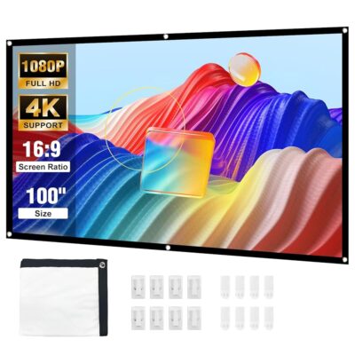 HAPPRUN Projector Screen, 100 inch Projection Screen, 16:9 Foldable Portable Projector Movies Screens for Home Theater Outdoor Indoor Support Double Side Projection