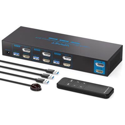 HDMI Displayport KVM Switch 2 Monitors 3 Computers 4K60Hz USB3.0 KVM Switch with 4 USB Ports for 3 Computers Share 2 Monitors and 4 USB Devices Support of Extended&Copy Mode…