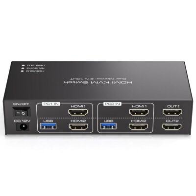 HDMI KVM Switch Dual Monitor 2 Computers KVM Switch Support 4K@60Hz USB 3.0 KVM Switches Share Dual Monitors and 4 USB 3.0 Ports Support Extended/Copy Mode with DC 12V…