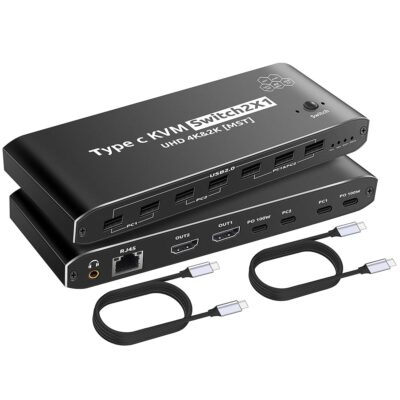 HDMI KVM Switch, HDTeka 2×1 KVM Switch with 7 USB-A Ports Rj45 Port PD 100w Ports, Extended Display KVM Switch Supports 4K@60Hz for 1 Monitors 2 Computers, with 2 Thunderbolt…