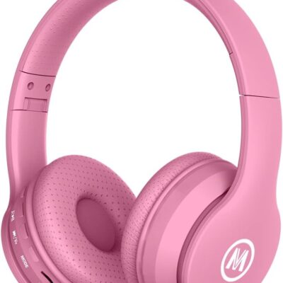 Headphones Bluetooth Wireless/Wired Kids Volume Limited 85 /110dB Over Ear Foldable Protection Headset with AUX 3.5mm Mic for Boys Girls School Pad Tablet Pink