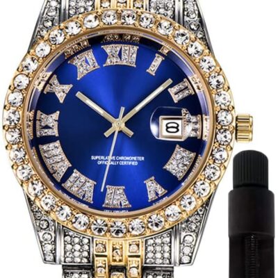 Hip Hop Watches for Men Iced-Out Bling Diamond Luxury Quartz Watches with Date